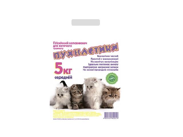 Бентонітовий наповнювач Пухнастики, середній (bentonite cat litter, medium pellet) 5кг
