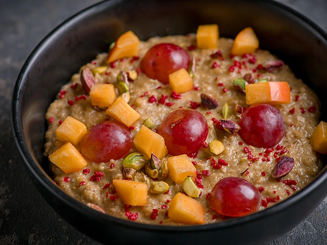 Фісташкова вівсяна каша з виноградом та шароном