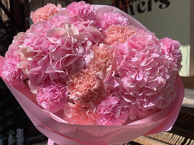 Букет гортензія з гвоздиками