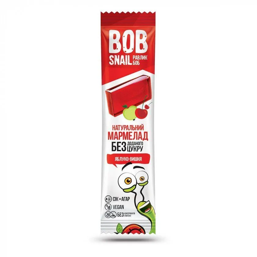 Натуральний мармелад "Яблуко, вишня" 38 г, Равлик Боб