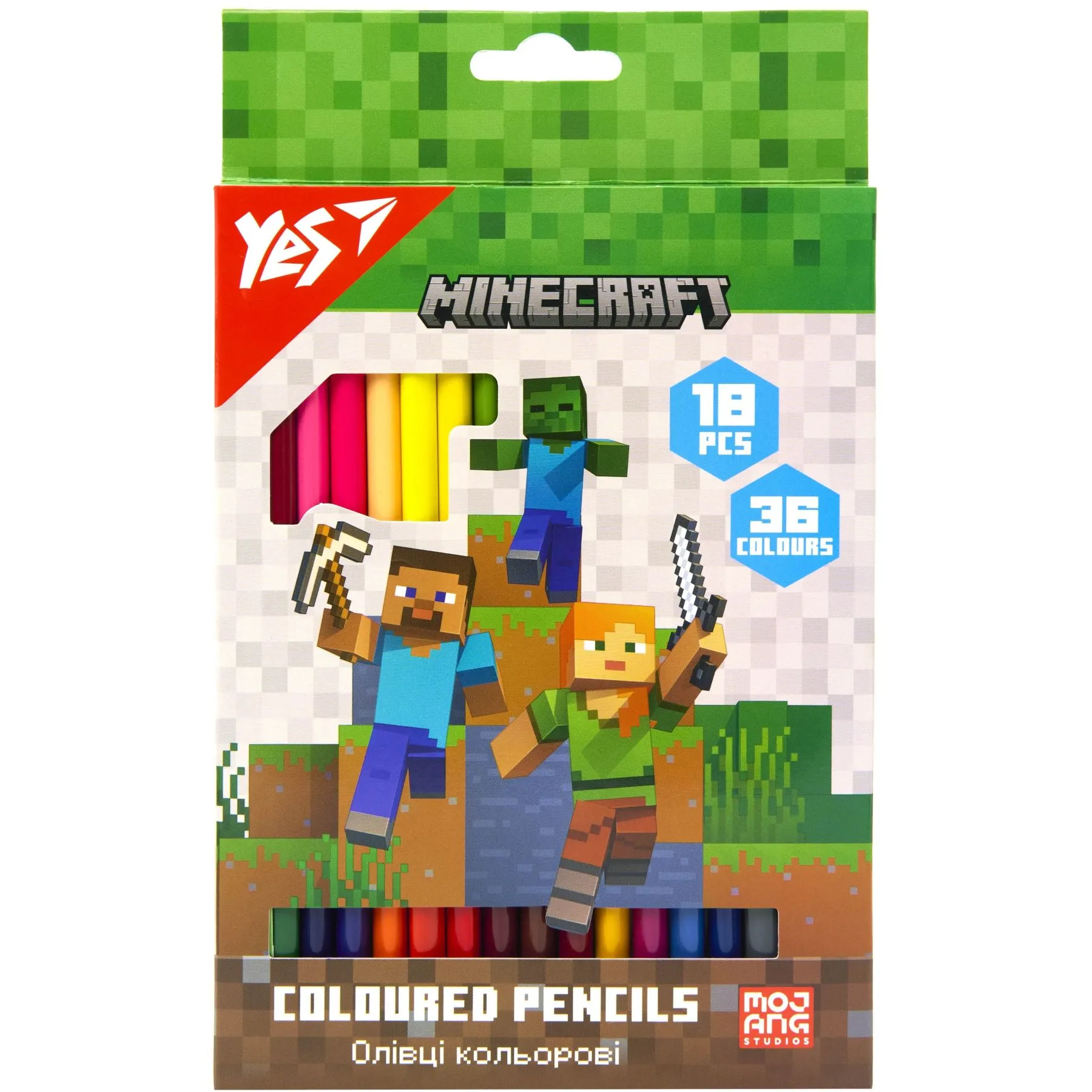 Олівці кольорові Yes 18/36 кол. "Minecraft"