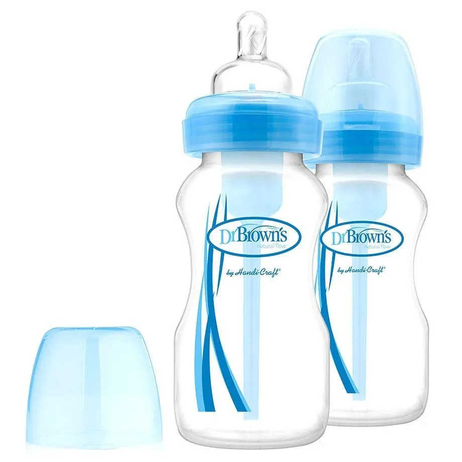 Детская бутылочка для кормления Dr.Brown's с широким горлышком, 270 мл, 2 шт. в упаковке цвет голубой