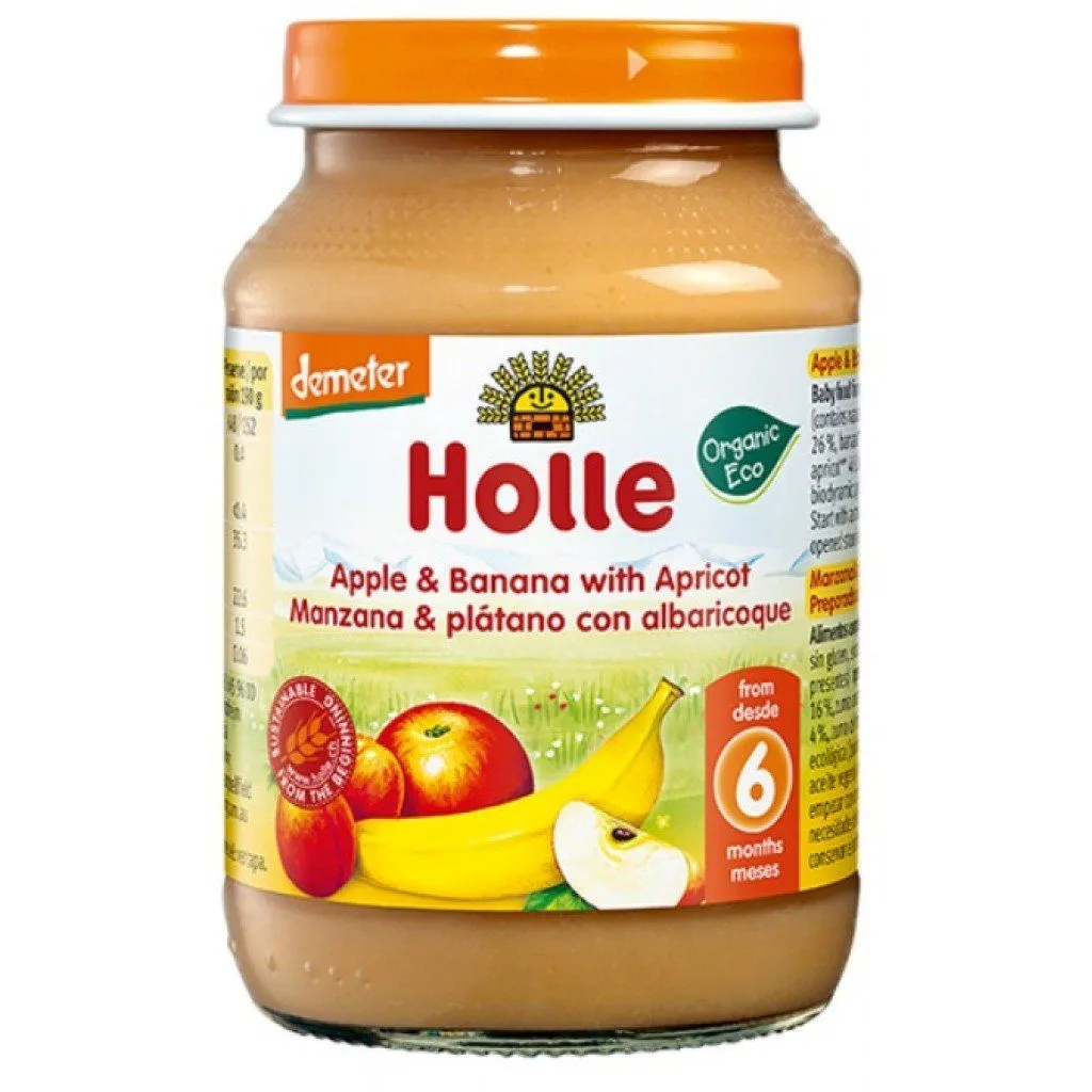 Дитяче харчування &quot;Яблуко і банан з абрикосом&quot; пюре органічне (з 6 місяців) 190г, Holle