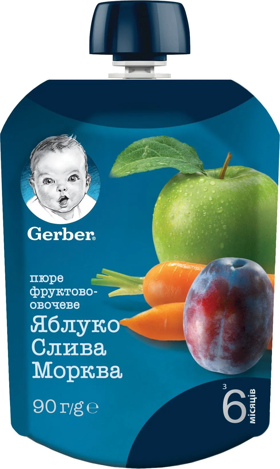 Пюре &quot;Яблуко, слива, морковка&quot; 90 г пауч, Gerber