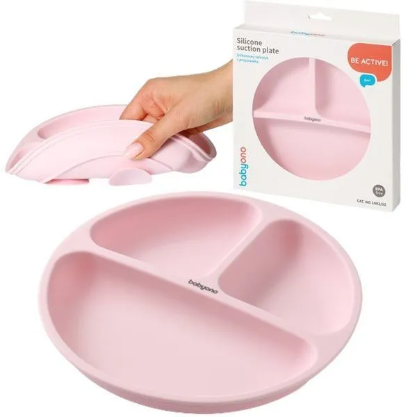 Мисочка силіконова з присоскою на три секції (Рожевий) "BabyOno"