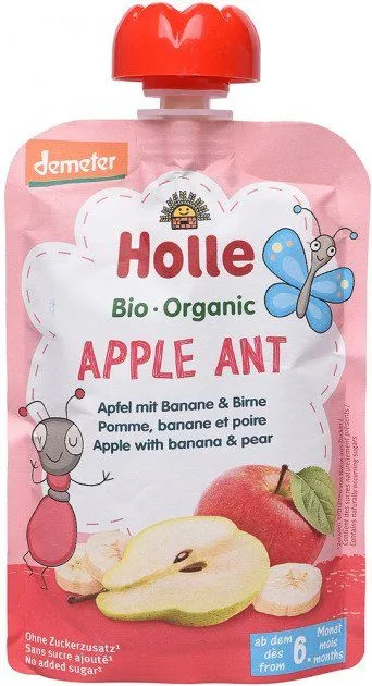 Пюре органічне &quot;Apple Ant&quot; з яблуком, бананом і грушею з 6 місяців 100 г, Holle