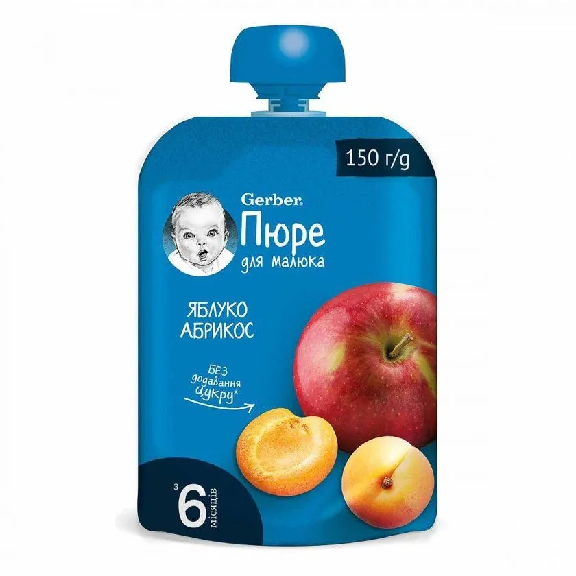 Пюре &quot;Яблуко, абрикос&quot; пауч 150 г, Gerber