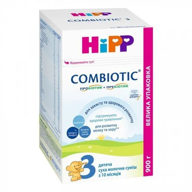Дитяча суха молочна суміш "Combiotic 3" для подальшого годування 900 г, HiPP