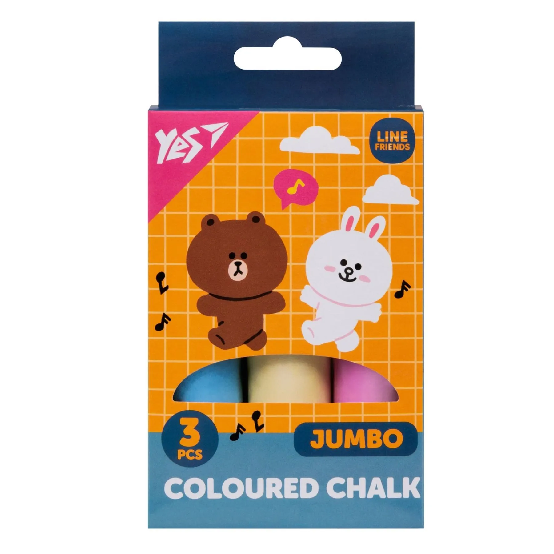 Крейда кольорова Yes "Line Friends", 3 шт, JUMBO