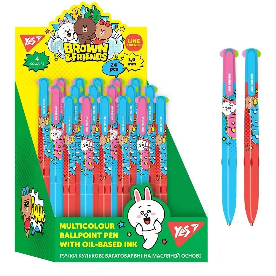 Ручка кулькова YES Line Friends: WOW 0,5 мм 4 кольори
