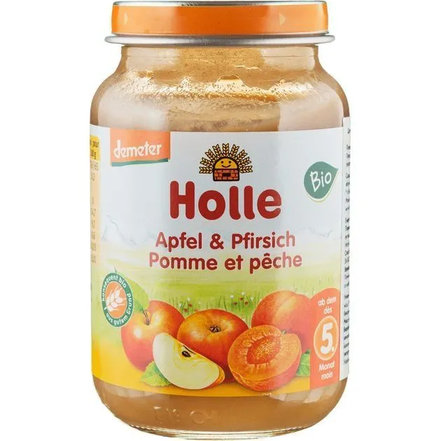 Дитяче харчування &quot;Яблуко і персик&quot; пюре органічне (з 5 місяців) 190г, Holle
