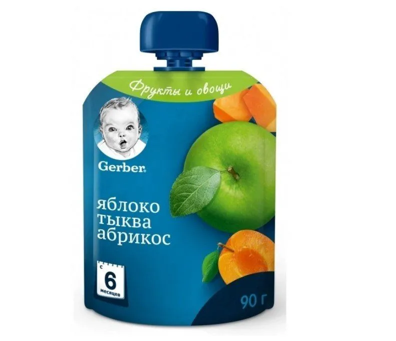 Пюре &quot;Яблуко, гарбуз, абрикос&quot; 90 г пауч, Gerber