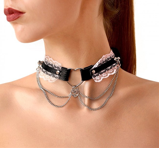 Сексуальний чокер Art of Sex  Karen з натуральної шкіри (Чорний)