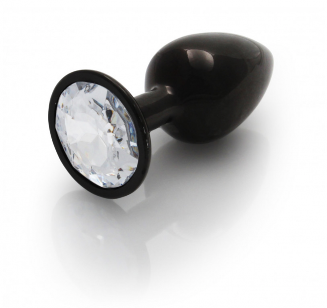 Металева анальна пробка Round Gem, розмір S колір: чорний/білий Ouch!