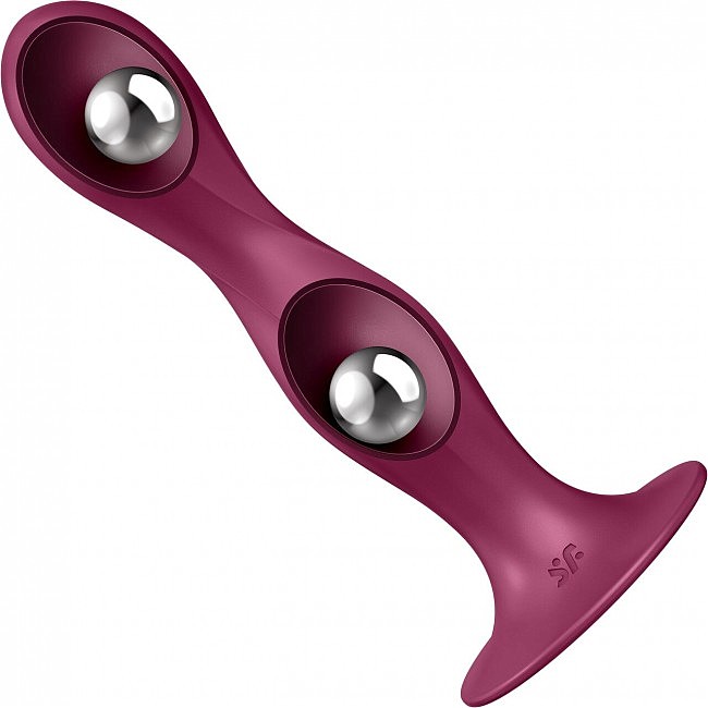 Ділдо на присосці Satisfyer Double Ball-R Red, рухомі кульки всередині, 18 х 3,8 см