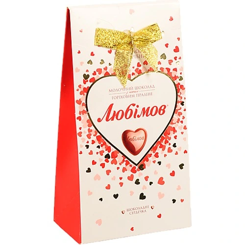 Цукерки шоколадні з горіховим праліне у молочному шоколаді Любімов к/у 100г