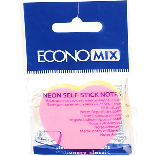 Блок паперу з клейким шаром Серце. 45х50 мм.. 80 арк.. 4 кольори