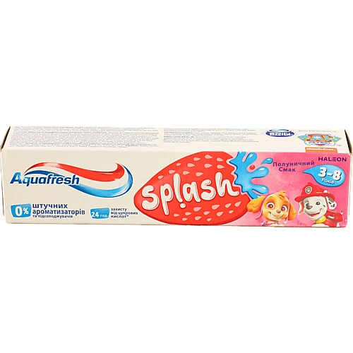 Паста зубна для дітей 6-8років зі смаком полуниці і м'яти Splash Aquafresh 50мл