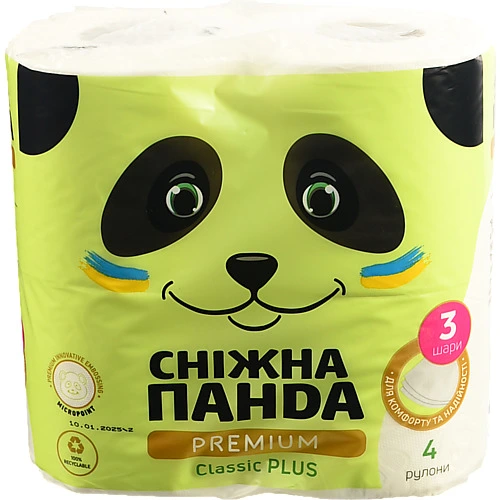 Туалетний папір Сніжна Панда Преміум Класік Плюс 3-шаровий - 4 рулони
