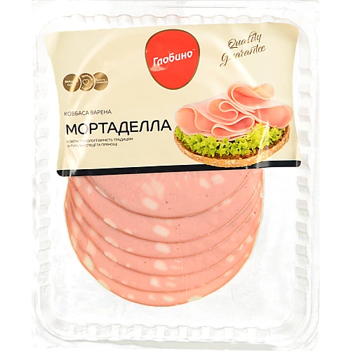 Ковбаса Глобино Мортаделла варена нарізка, вищий ґатунок, 105 г
