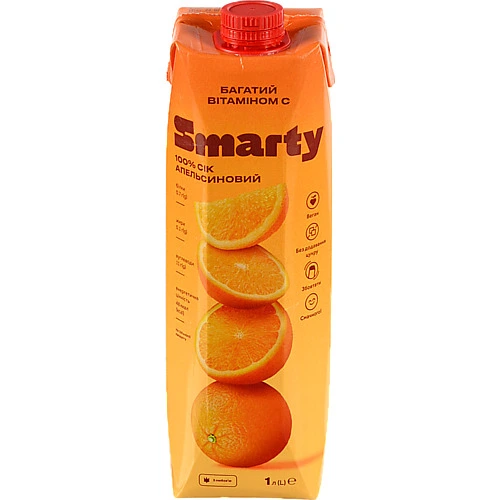 Сік відновлений неосвітлений пастеризований апельсиновий Smarty т/п 1л