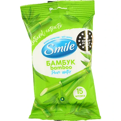 Серветки вологі Smile 15шт дейлі бамбук  чайн