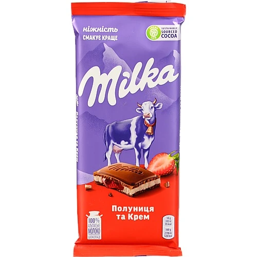 Шоколад молочний Полуниця та Крем Milka 90г