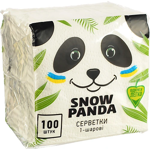 Серветки паперові столові одношарові білі Snow Panda 100шт