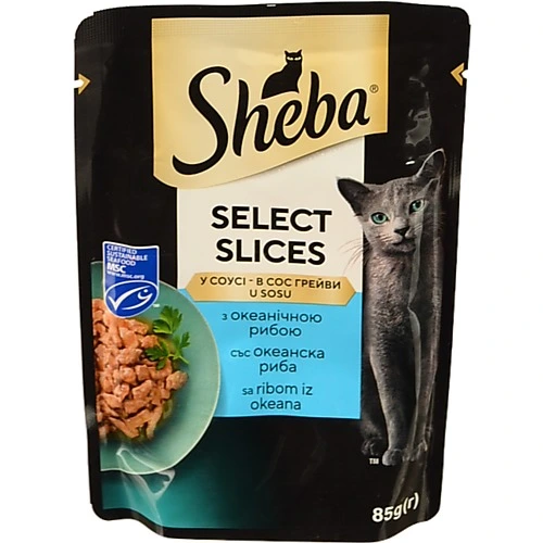Корм вологий для дорослих котів Sheba Select Slices з океанічною рибою в соусі 85г