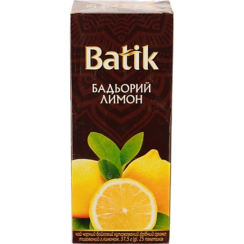 Чай чорний байховий купажований дрібний ароматизований з лимоном Бадьорий Лимон Batik к/у 25х1.5г