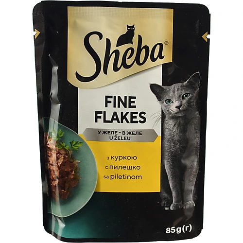 Корм вологий для дорослих котів з куркою в желе Sheba Fine Flakes 85г