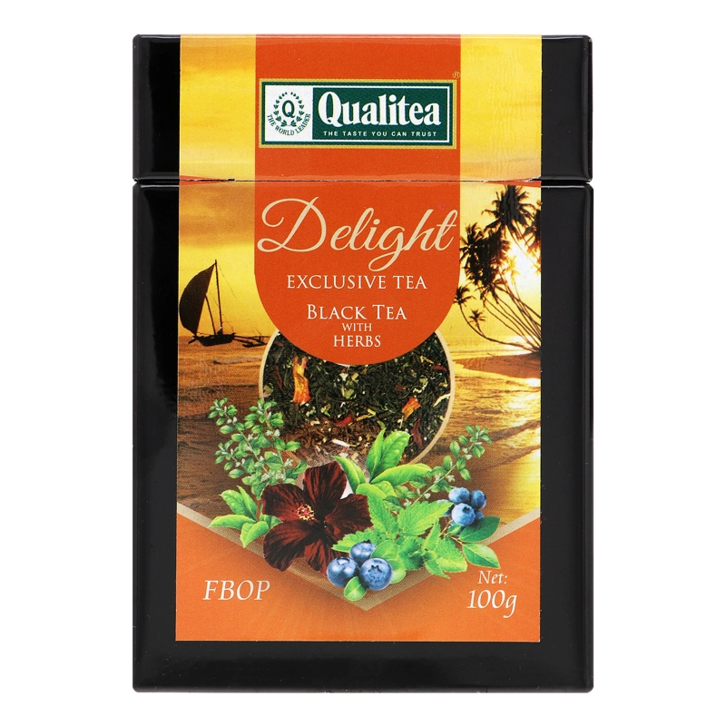 Чай чорний з травами, пелюстками гібіскусу та ароматом чорниці Delight Qualitea з/б 100г