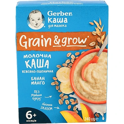Каша молочна для дітей від 6міс вівсяно-пшенична з бананом та манго Gerber к/у 240г