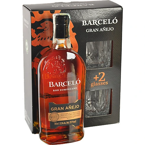 Подарунковий набір Ром Barcelo 0.7л 2склянки gran anejo 37.5%