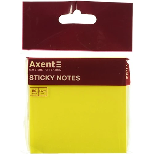Блок клейкий Axent 75x75мм 80 арк. жовтий. неон