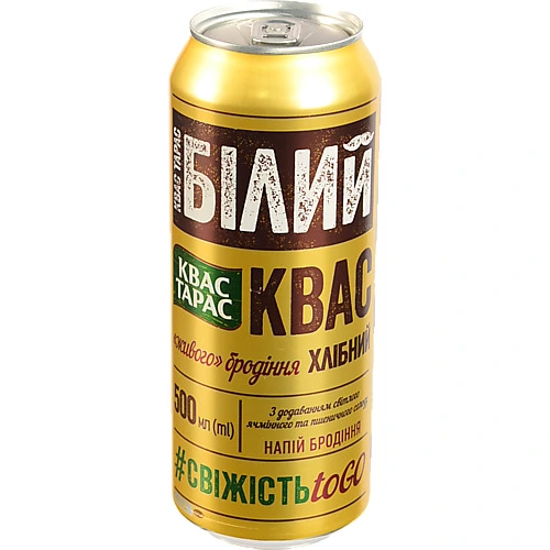 Напій бродіння хлібний пастеризований газований Білий Квас Тарас з/б 500мл