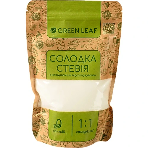 Стевія солодка з натуральним підсолоджувачем 1:1 Green Leaf д/п 300г
