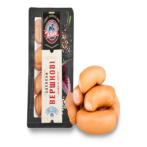 Сосиски [Аланk [Вершковіk необгорнуті, вищого ґатунку, Flow-пак