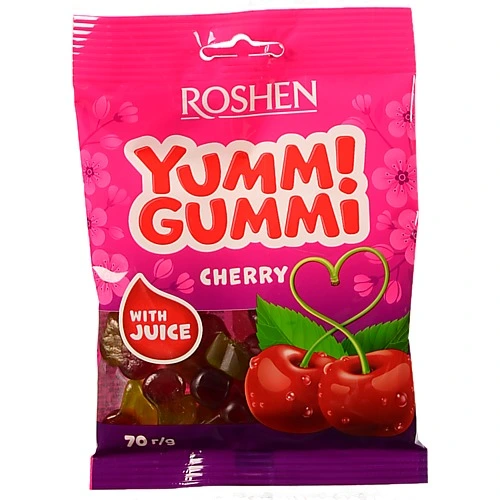 Цукерки Рошен 70г yummi gummi cherry желейні