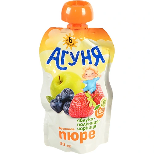 Пюре Агуня 90г яблуко полуниця чорниця