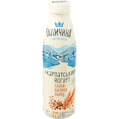 Йогурт 2.2% Злаки-насіння льону Карпатський Галичина п/пл 550г