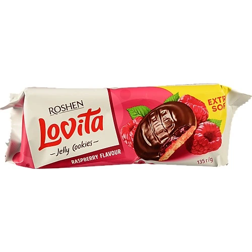 Печиво здобне з желейною начинкою зі смаком малини Lovita Jelly Cookies Roshen м/у 135г