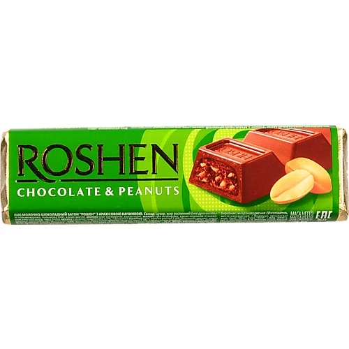 Батончик молочно-шоколадний Chocolate&Peanuts Roshen м/у 38г
