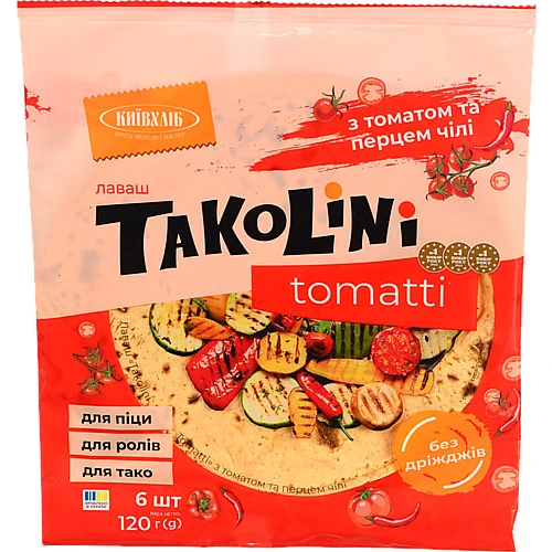 Лаваш [Київхлібk Takolini Tomatti з томатом та перцем чилі, 120 г (6 шт.)