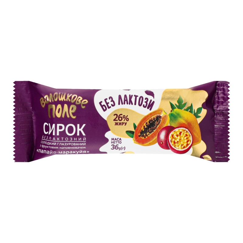 Сирок глазурований 26% безлактозний Папайя-маракуйя Волошкове поле 36г