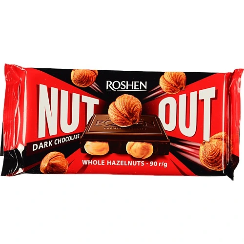 Шоколад чорний Whole hazelnuts Nut Out Roshen м/у 90г