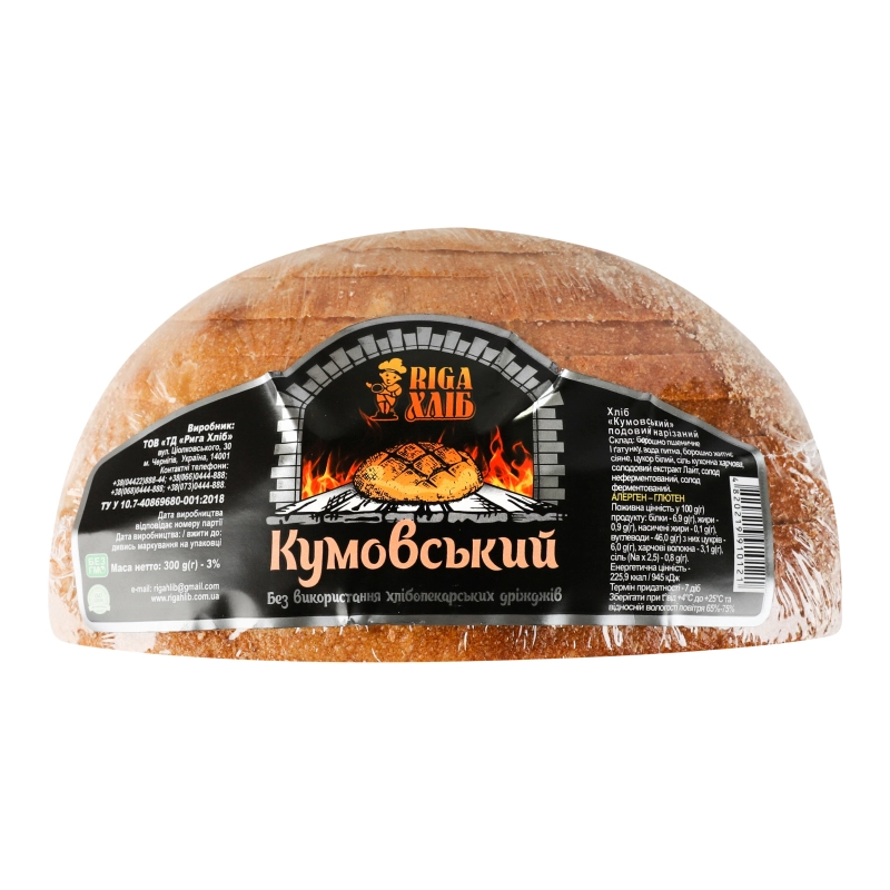 Хліб [Рига Хлібk [Кумовськийk житньо-пшеничний бездріжджовий, подовий, нарізка, 300 г