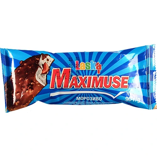 Морозиво 12% у кондитерській глазурі з арахісом Карамель Maximuse Laska м/у 90г
