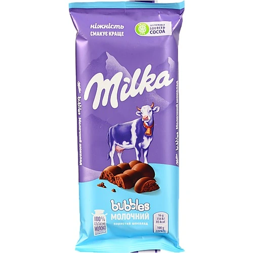 Шоколад молочний пористий Bubbles Milka 80г