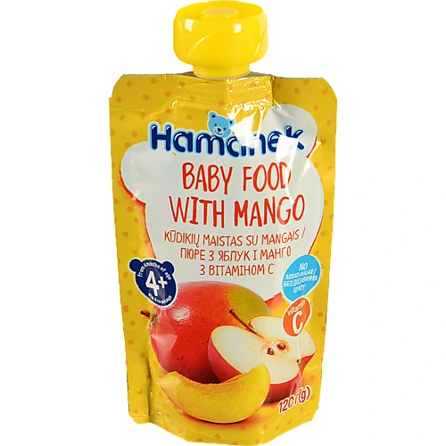 Пюре для дітей від 4міс з яблук і манго з вітаміном С Hamanek д/п 120г